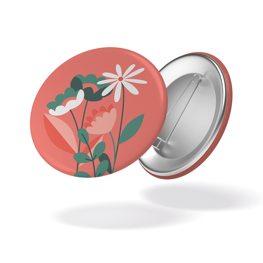 Badge LOVE IS IN THE AIR - Fleurs fond rose