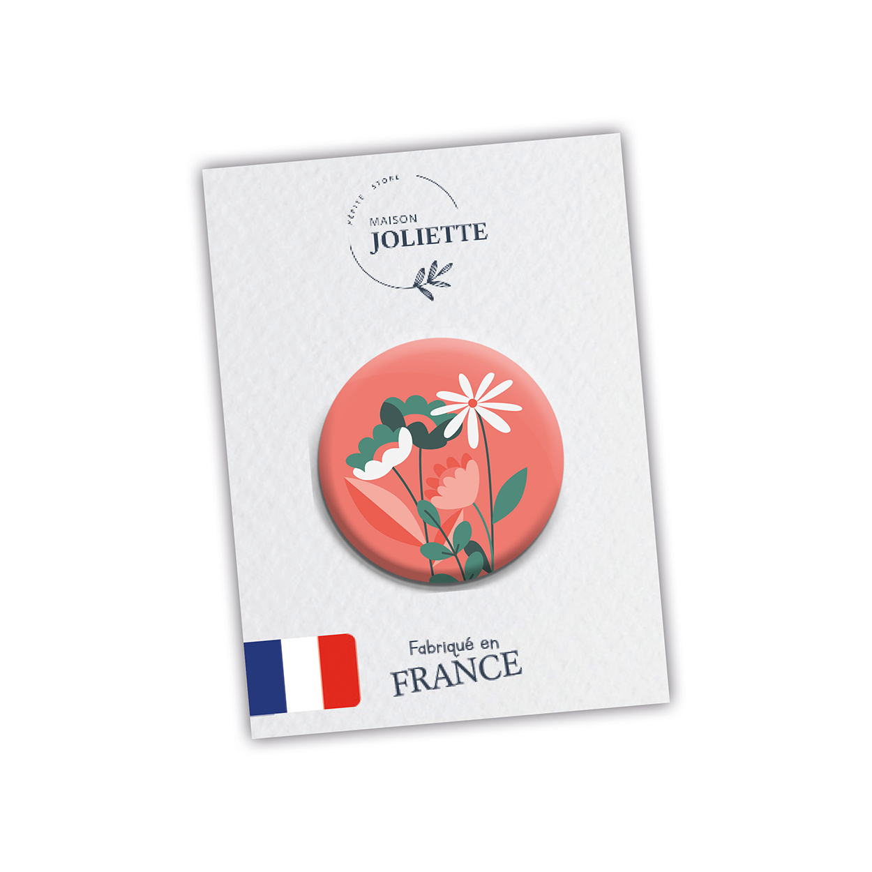 Badge LOVE IS IN THE AIR - Fleurs fond rose