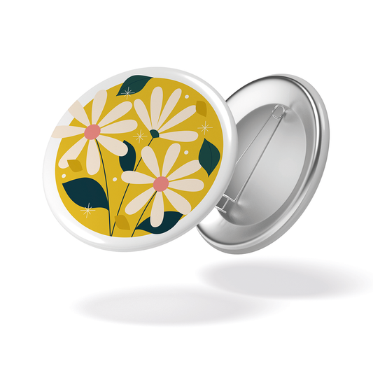 Badge AU JARDIN - Pâquerettes fond jaune