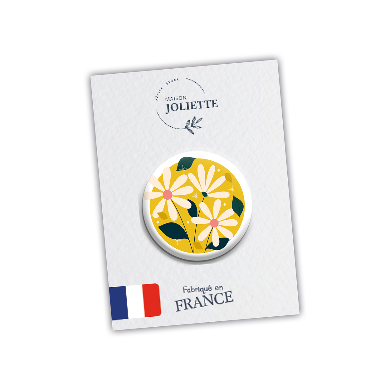 Badge AU JARDIN - Pâquerettes fond jaune