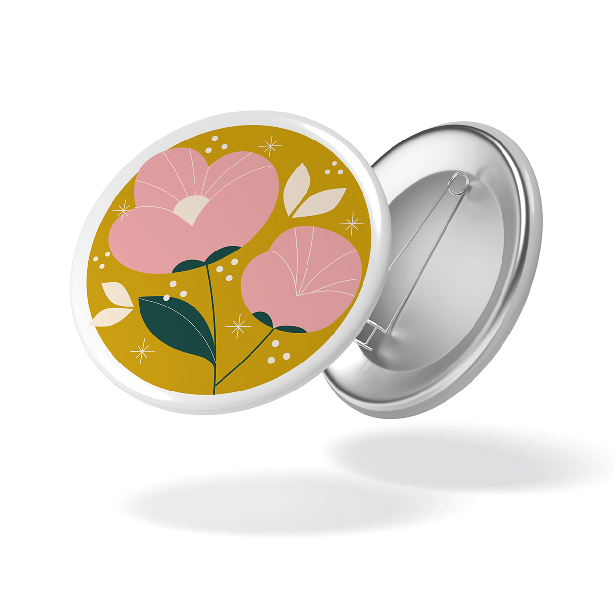 Badge AU JARDIN - Pivoines fond jaune