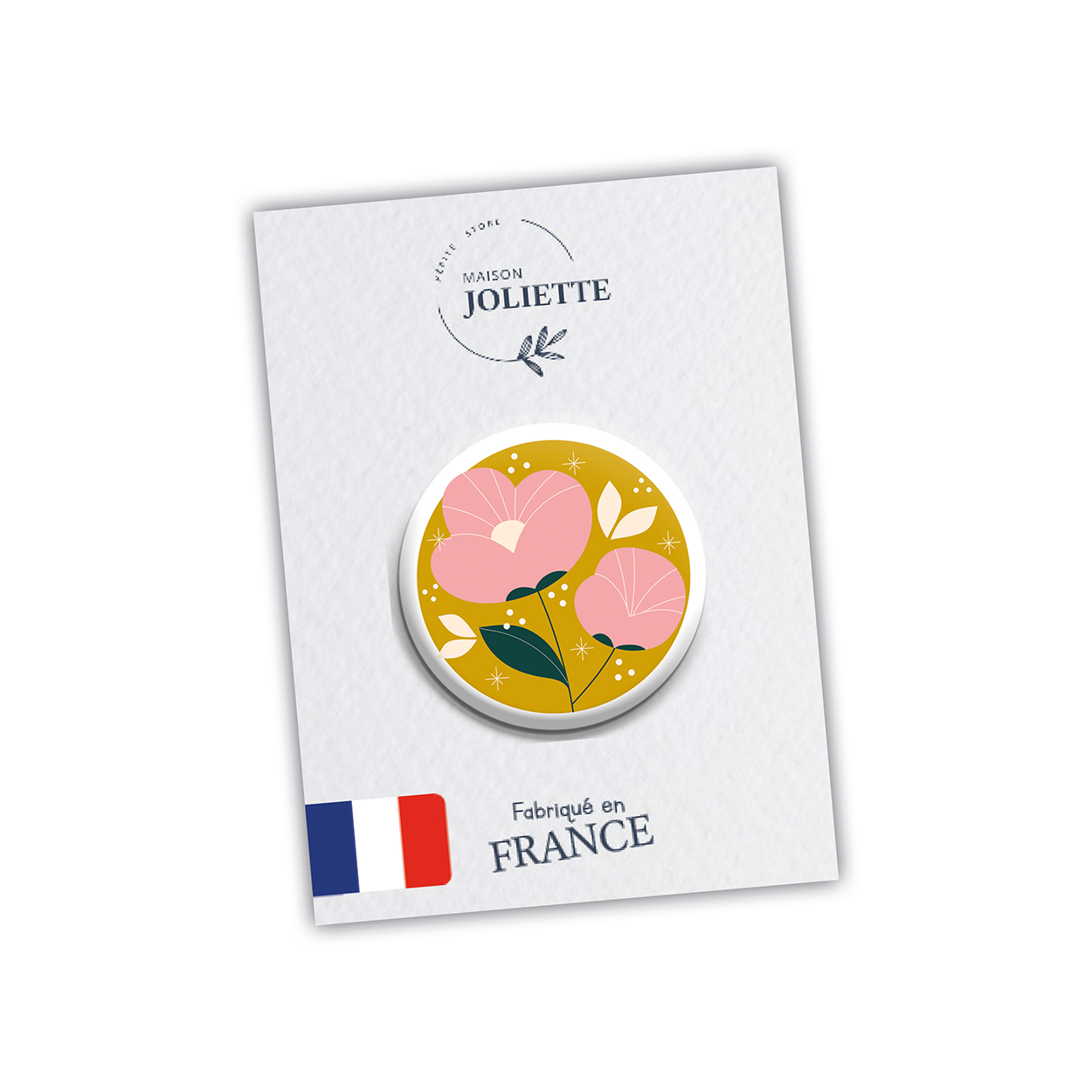 Badge AU JARDIN - Pivoines fond jaune