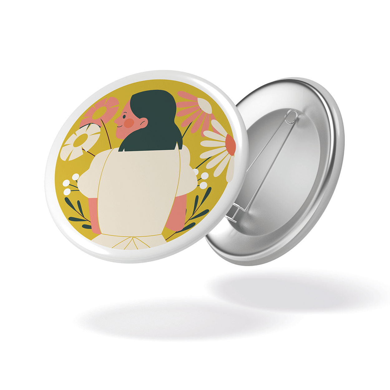 Badge AU JARDIN - Femme fond jaune