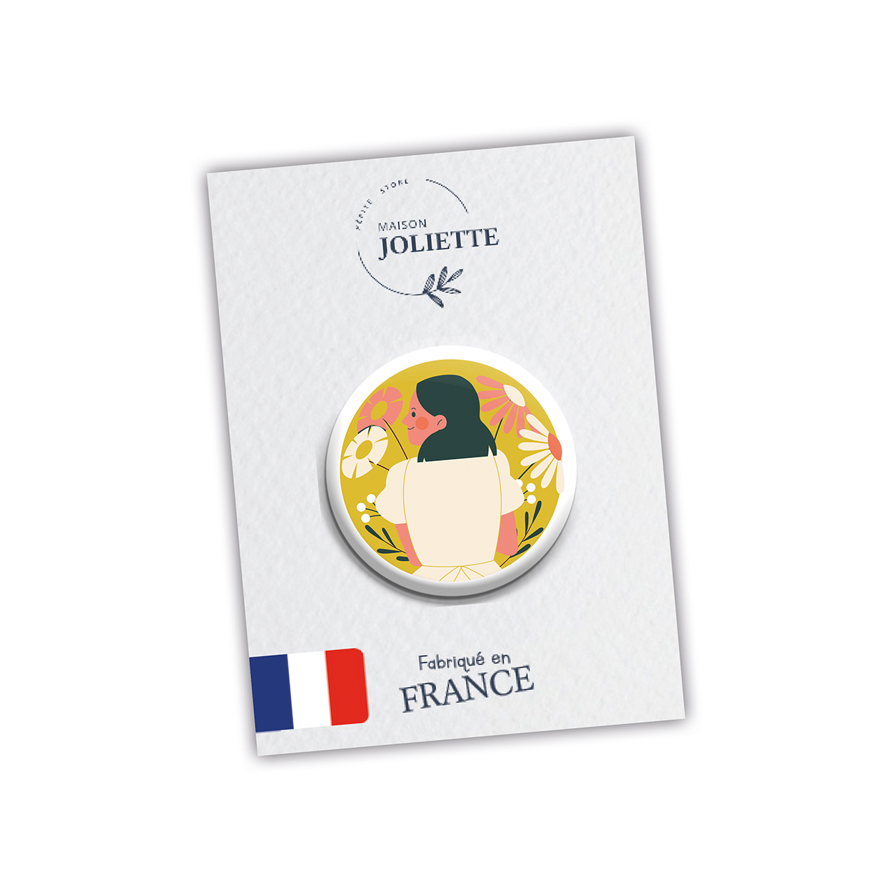 Badge AU JARDIN - Femme fond jaune