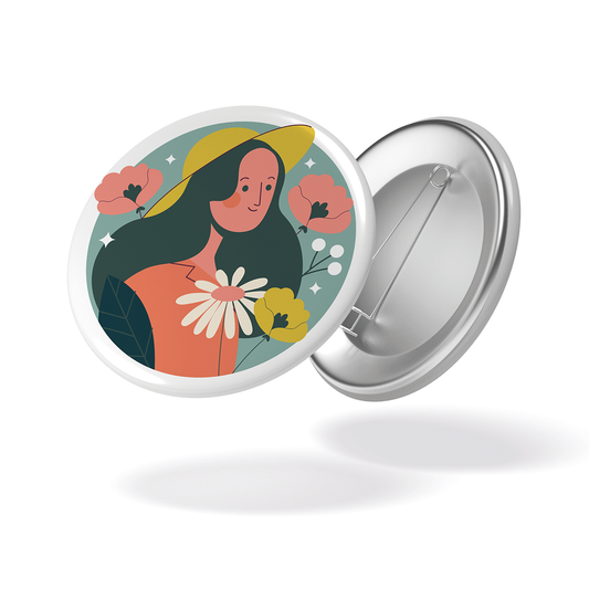 Badge AU JARDIN - Femme fond bleu