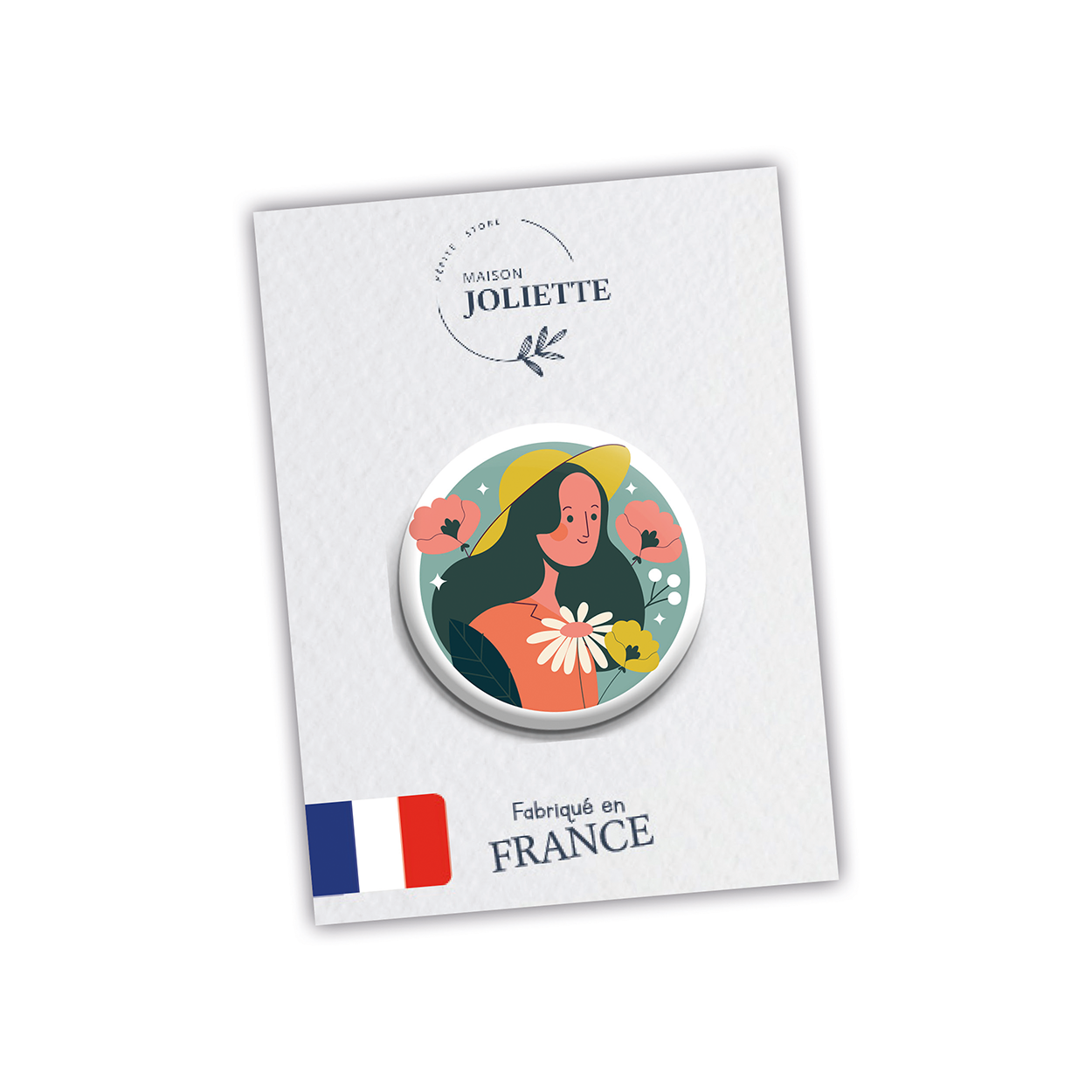 Badge AU JARDIN - Femme fond bleu