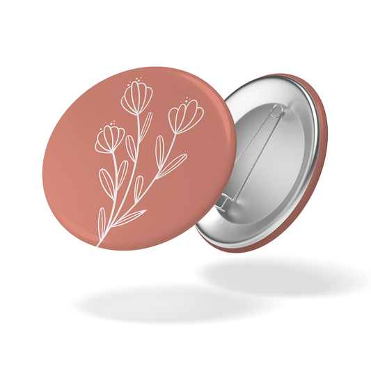 Badge - Fleur fond rose