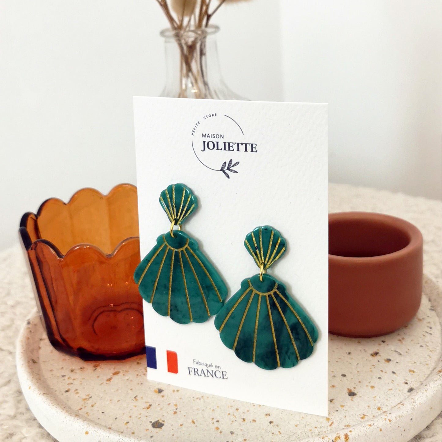 Boucles d'oreilles "Coquilles" - coloris vert