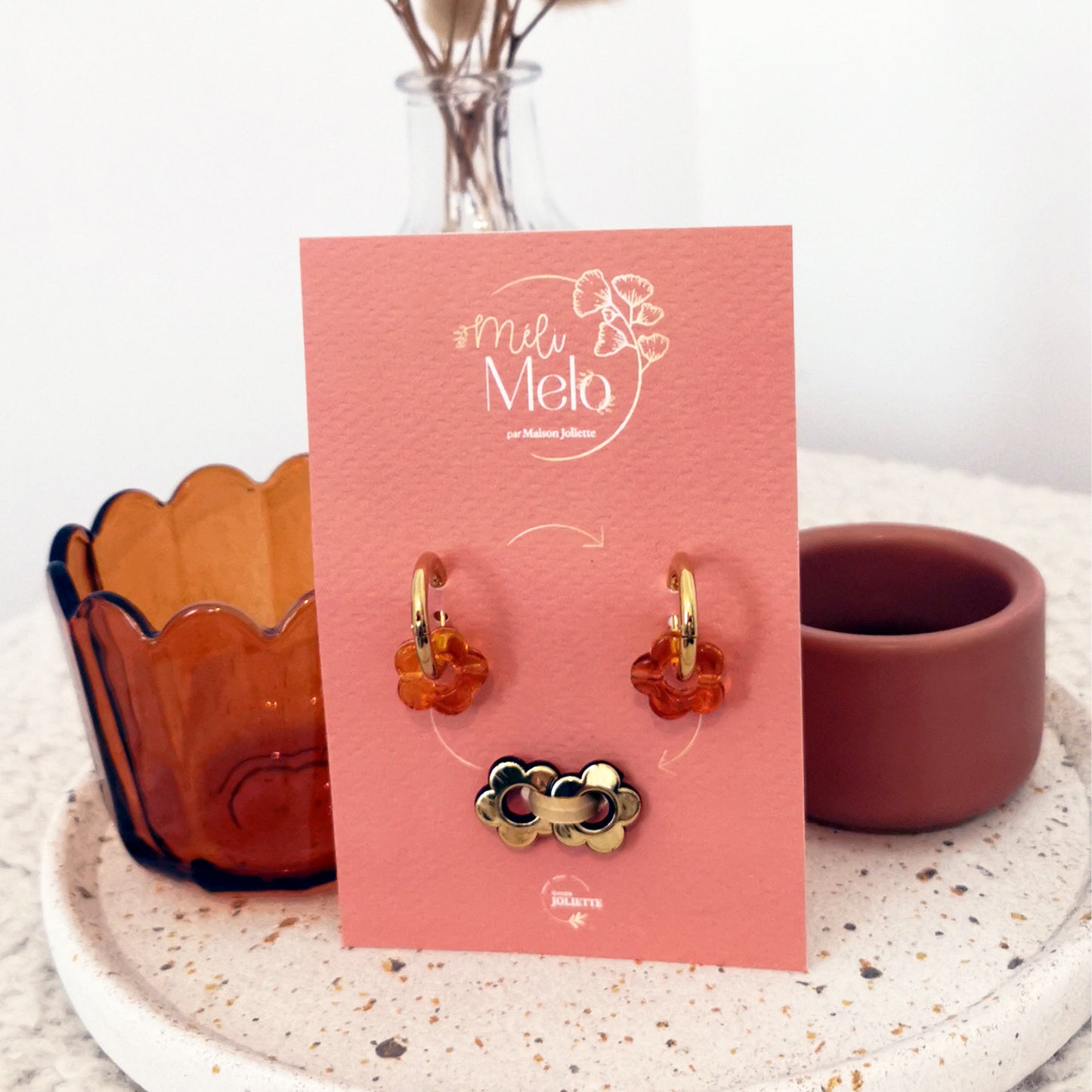 Boucles d'oreilles Méli Mélo "Fleurette" - Ambre transparent