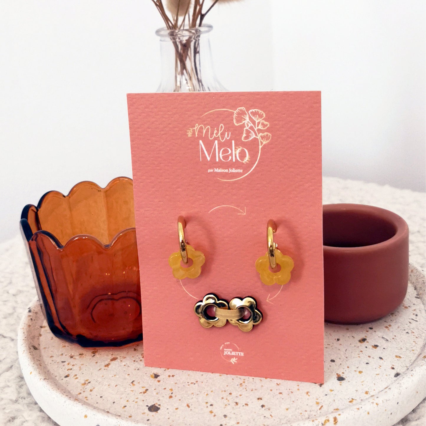 Boucles d'oreilles Méli Mélo "Fleurette" - Jaune transparent