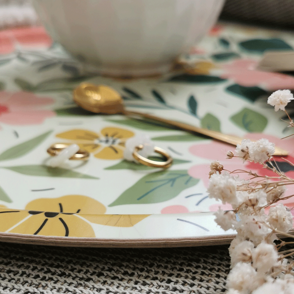Plateau rond en bouleau Ø 38 cm - Floraison