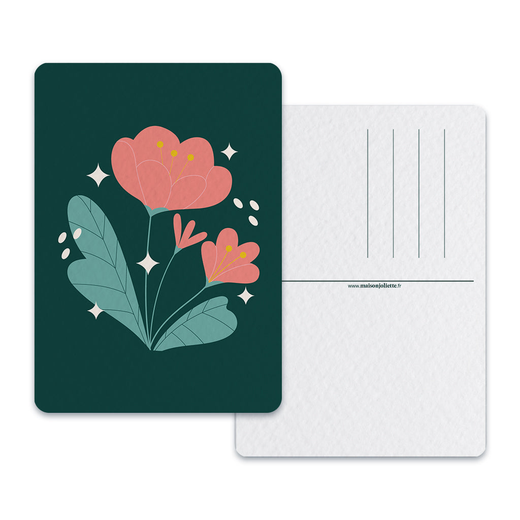 Pivoine fond vert - Carte postale