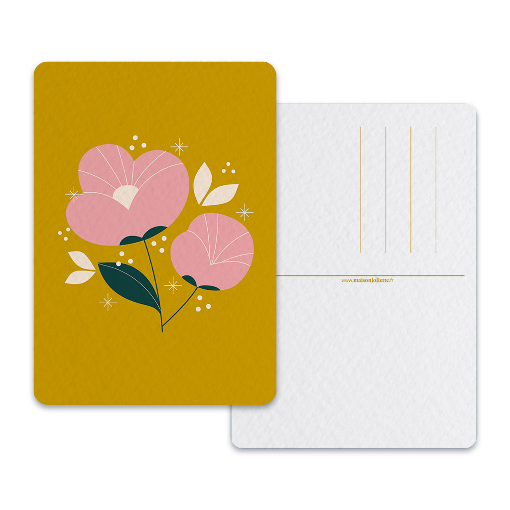 Pivoine fond jaune - Carte postale