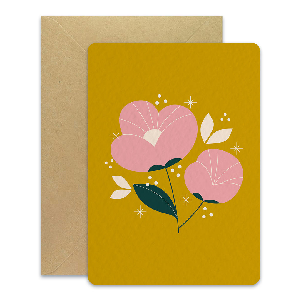 Pivoine fond jaune - Carte postale
