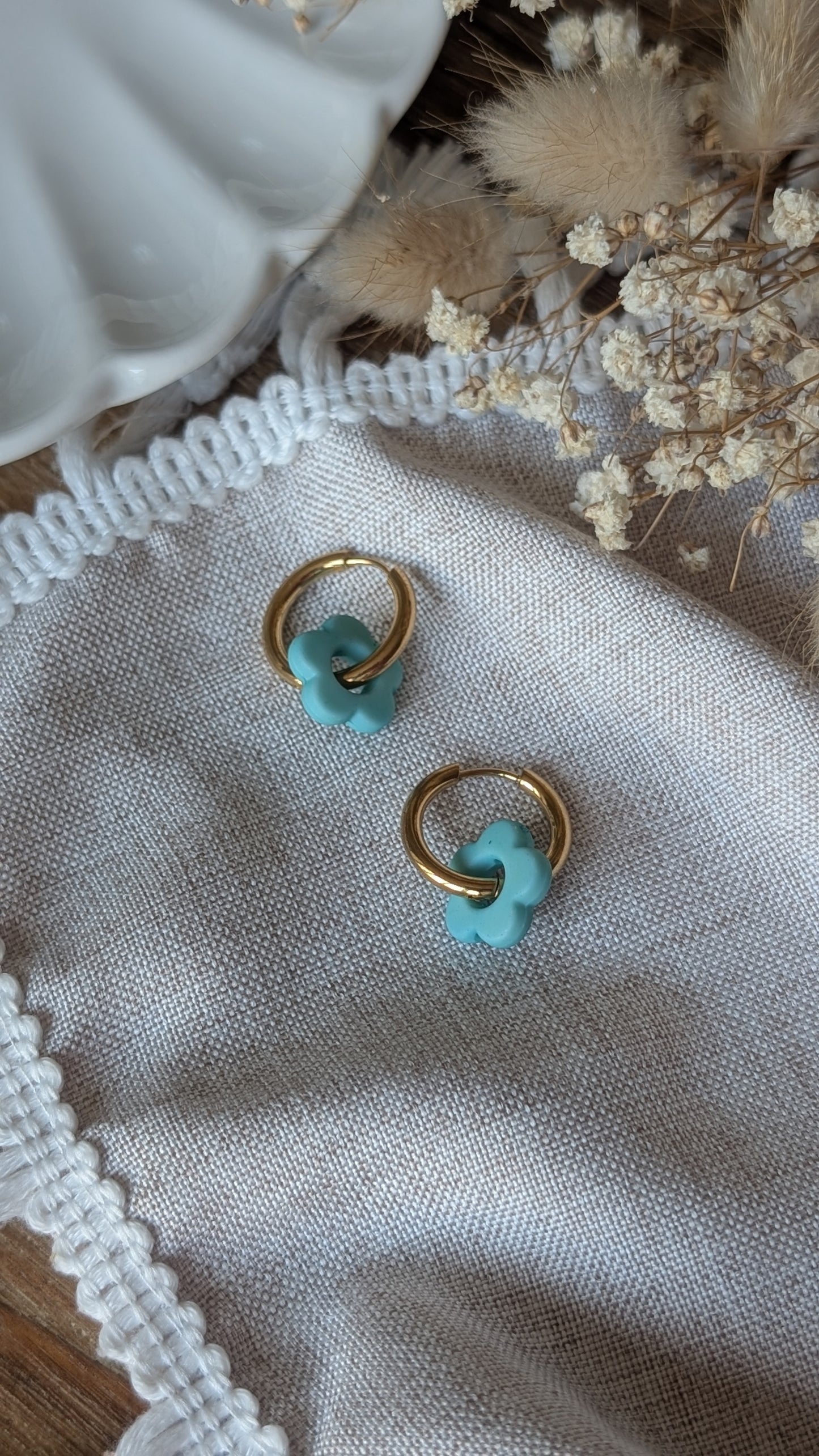 Boucles d'oreilles Méli Mélo "Fleurette" - Turquoise mat