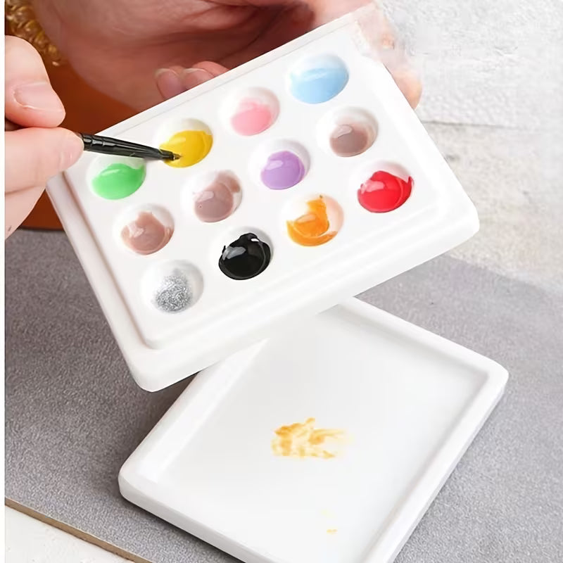 Palette de peinture rectangulaire en céramique avec couvercle – 12 alvéoles