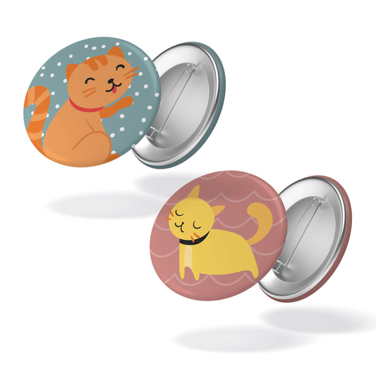 Lot de 2 badges PEDALONS AU FIL DE L'EAU - Chat roux + Chat jaune