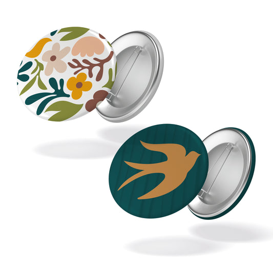 Lot de 2 badges COSY - Fleuri + Oiseau