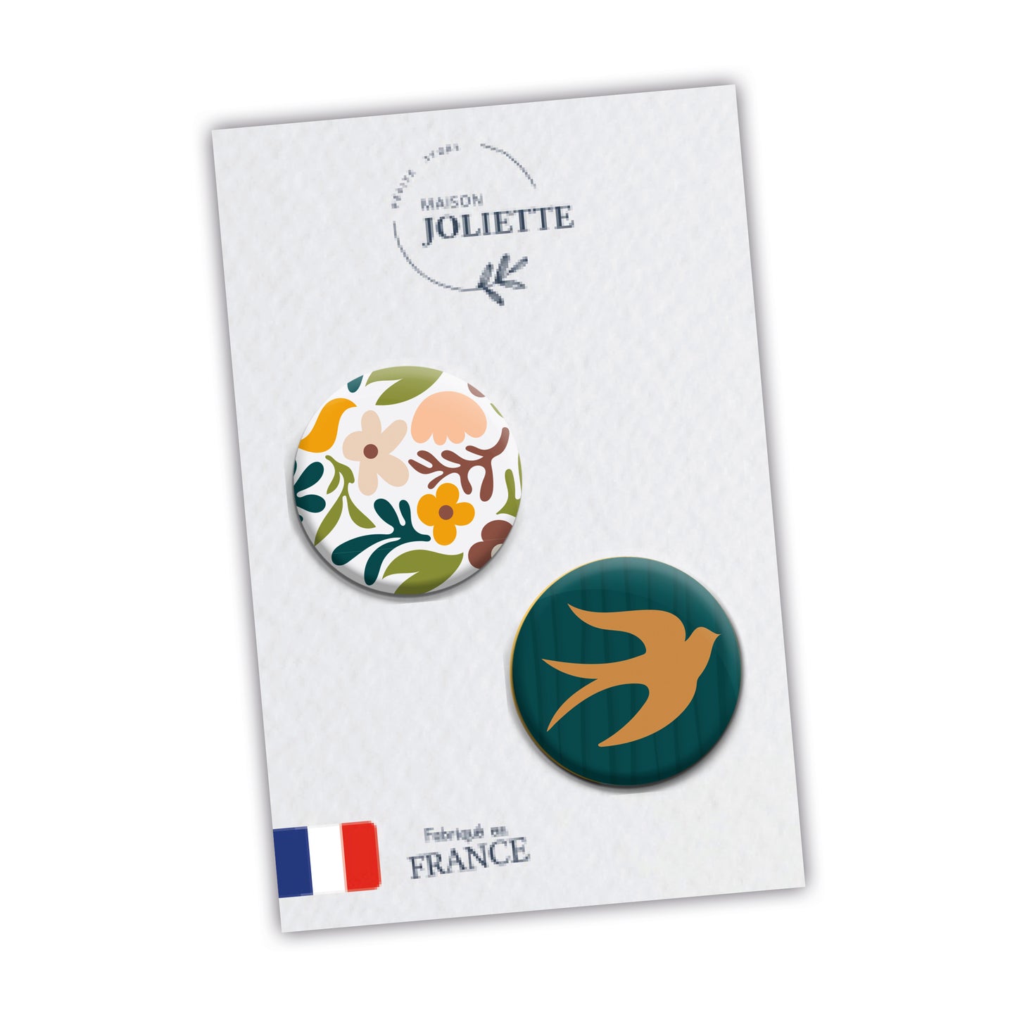 Lot de 2 badges COSY - Fleuri + Oiseau