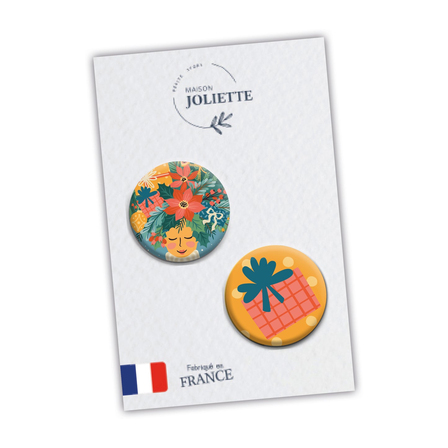 Lot de 2 badges ESPRIT DE NOEL - Femme + Cadeau