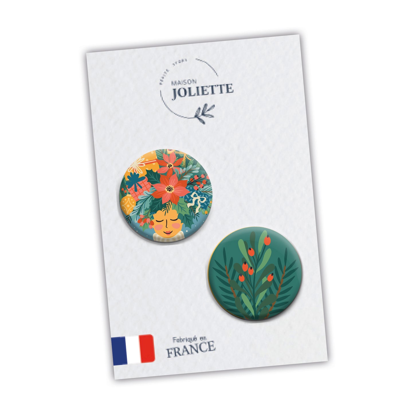 Lot de 2 badges ESPRIT DE NOEL - Femme + Feuillage