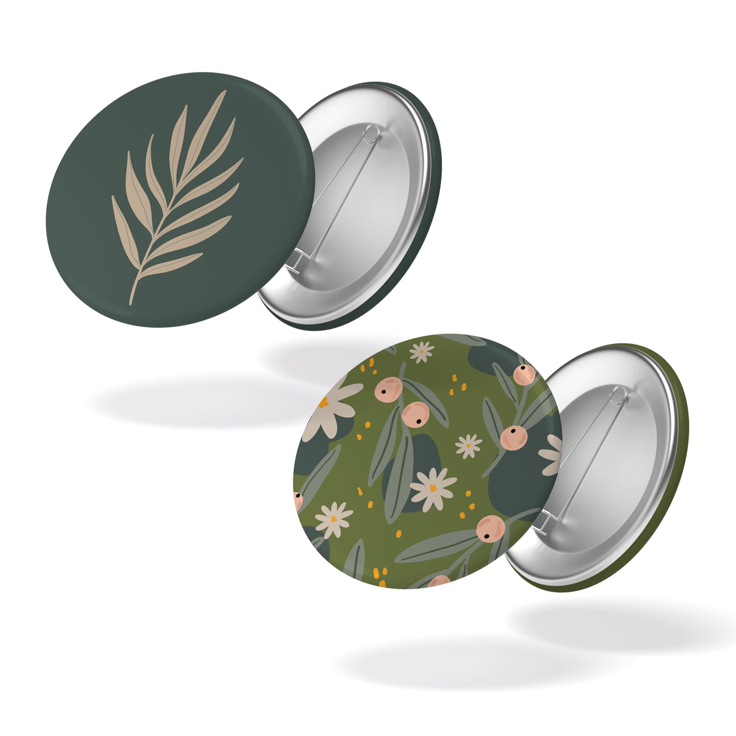 Lot de 2 badges JARDIN SECRET - Feuille + Motif fleuri