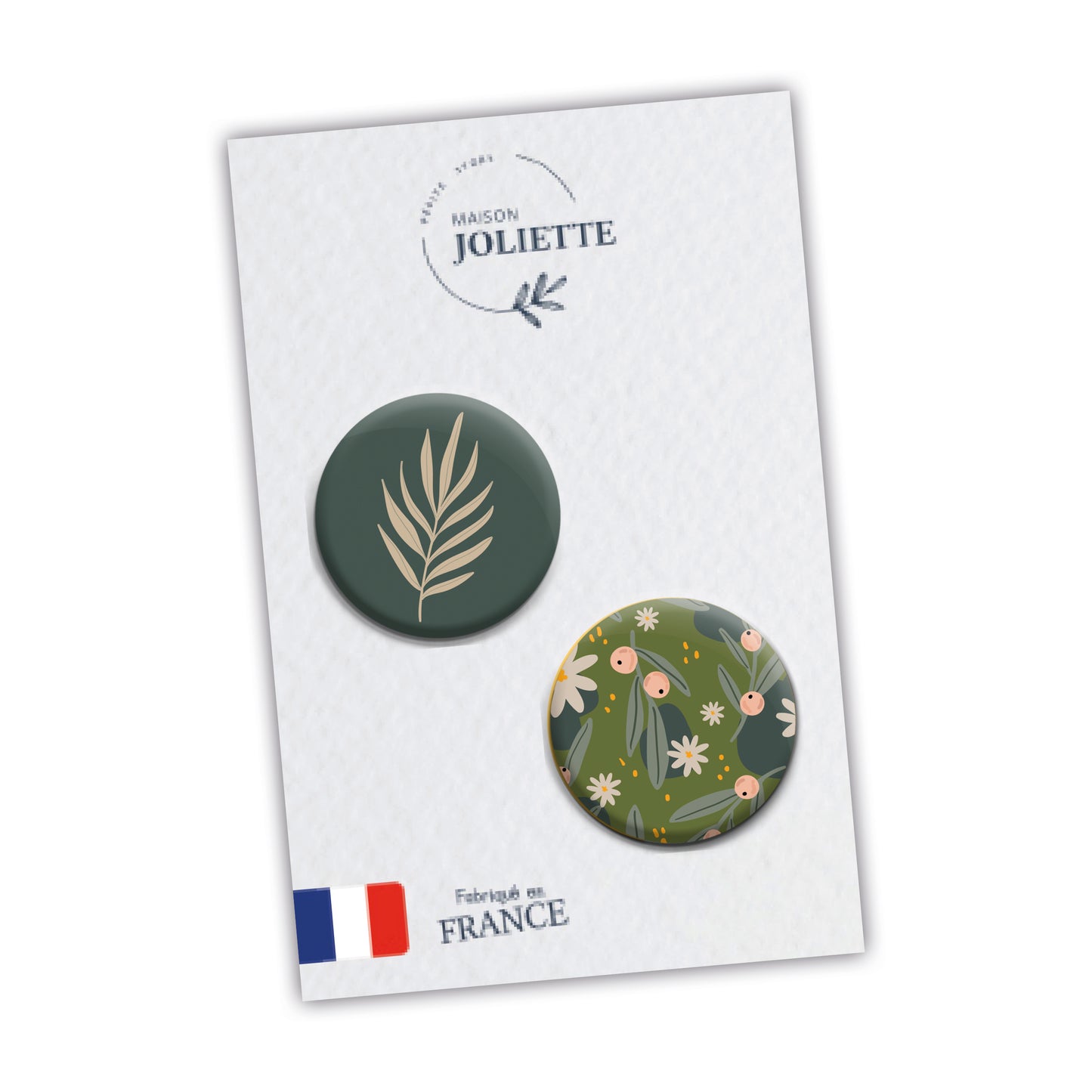 Lot de 2 badges JARDIN SECRET - Feuille + Motif fleuri