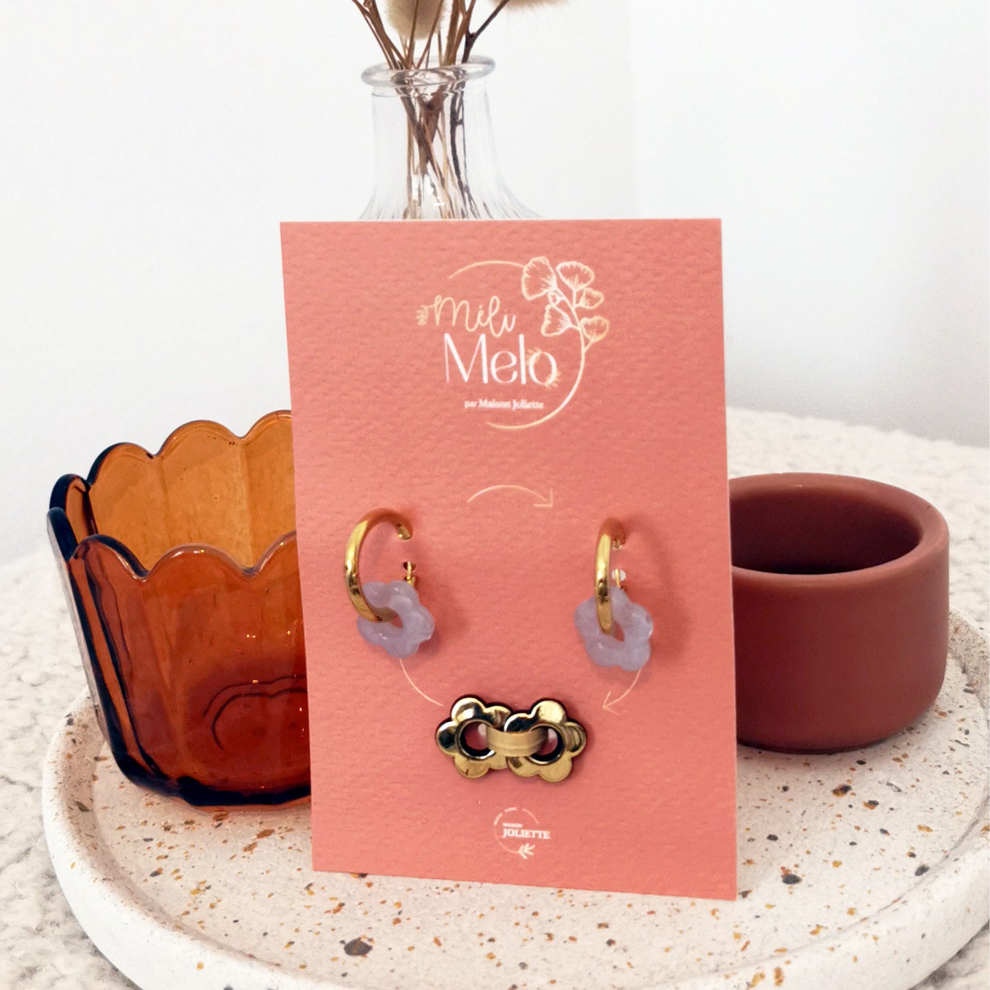 Boucles d'oreilles Méli Mélo "Fleurette" - Blanc transparent