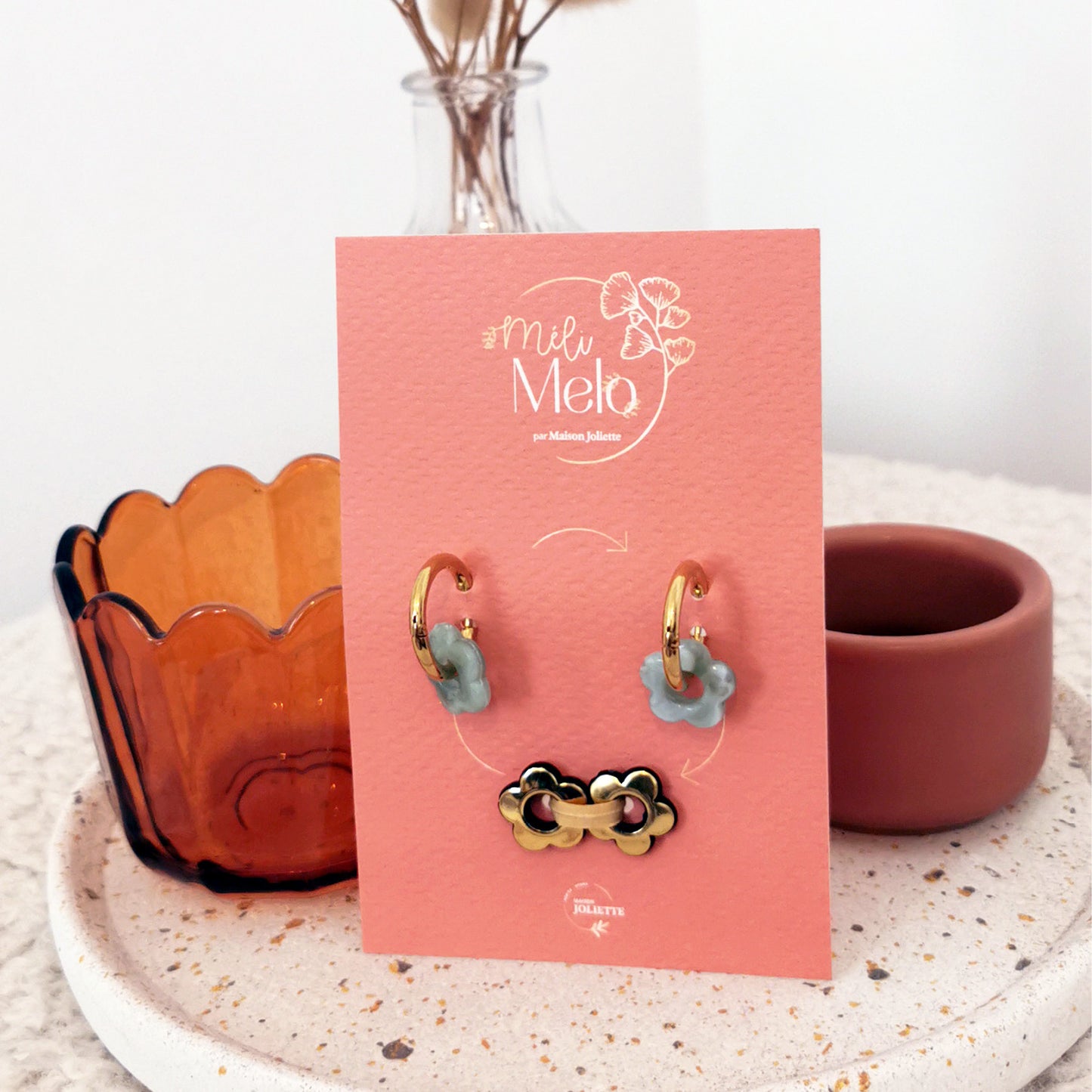 Boucles d'oreilles Méli Mélo "Fleurette" - Sauge