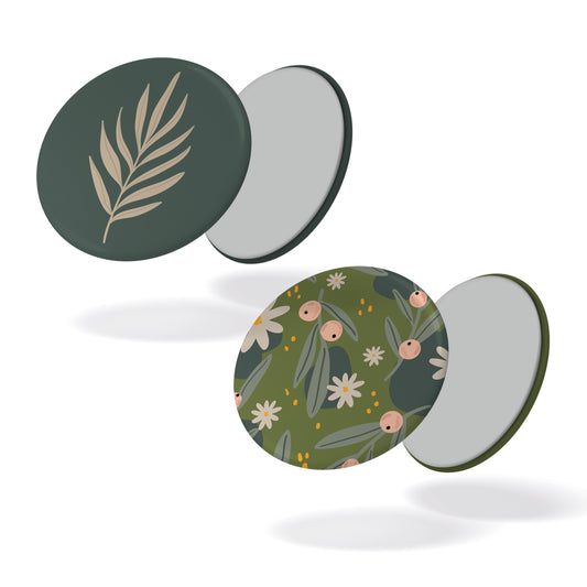 Lot de 2 magnets JARDIN SECRET - Feuille + Motif fleuri