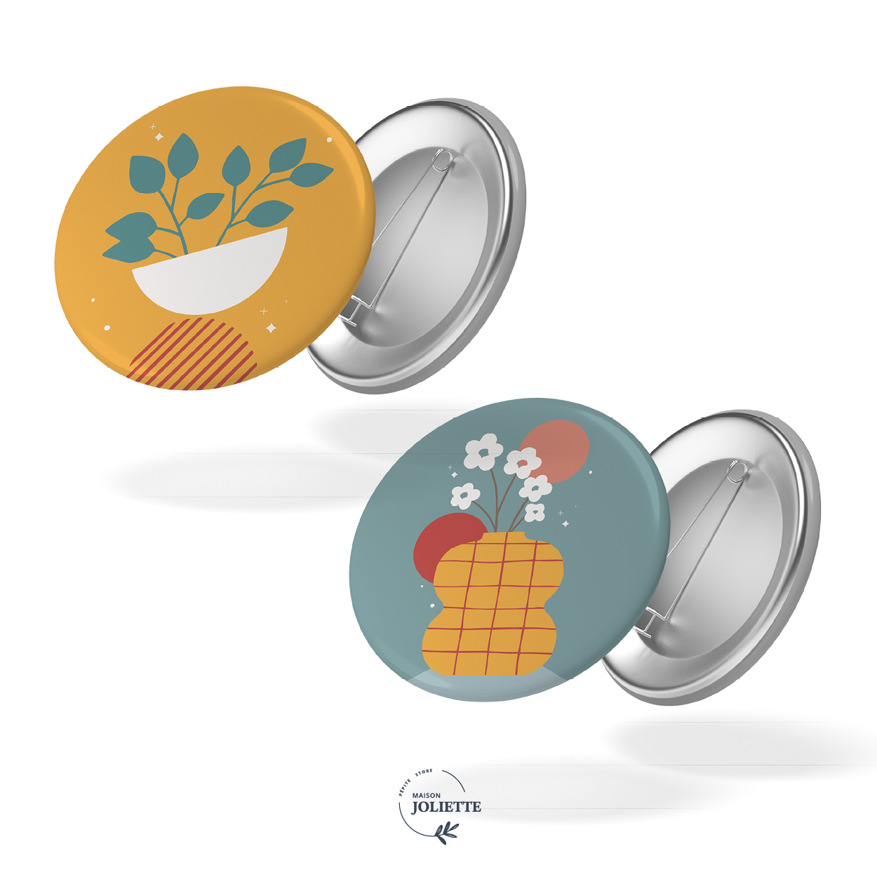 Lot de 2 badges - Vase jaune + turquoise