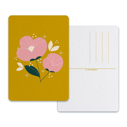 Pivoine fond jaune - Carte postale