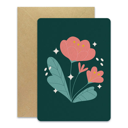 Pivoine fond vert - Carte postale