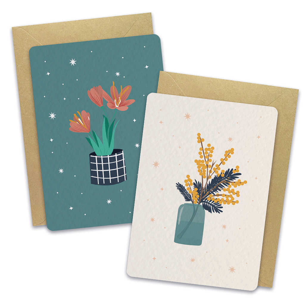 Fleur de Safran & Mimosa - Lot de 2 cartes postales