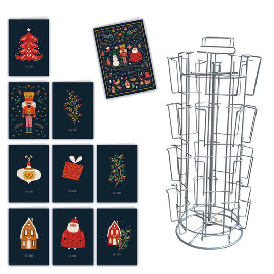 Lot de 100 cartes double «NOEL» + Présentoir pivotant de cartes pour comptoir