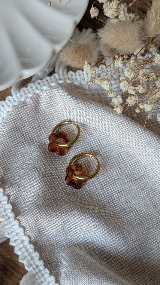 Boucles d'oreilles Méli Mélo "Fleurette" - Ambre transparent
