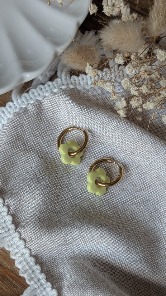 Boucles d'oreilles Méli Mélo "Fleurette" - Jaune pastel brillant