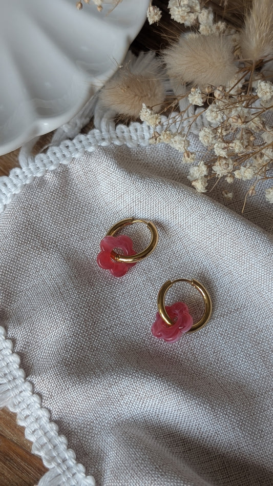 Boucles d'oreilles Méli Mélo "Fleurette" - Bois de rose