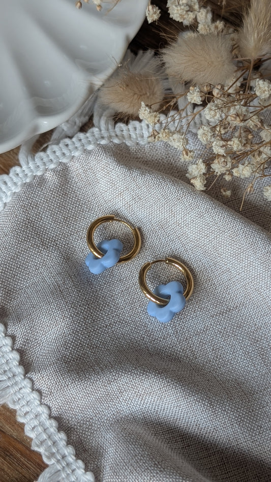 Boucles d'oreilles Méli Mélo "Fleurette" - Bleu ciel mat