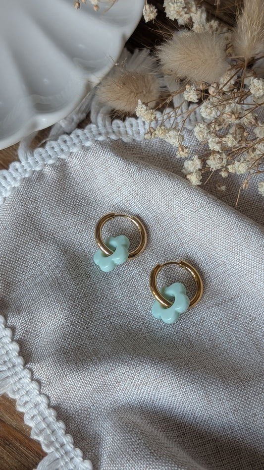 Boucles d'oreilles Méli Mélo "Fleurette" - Vert d'eau brillant