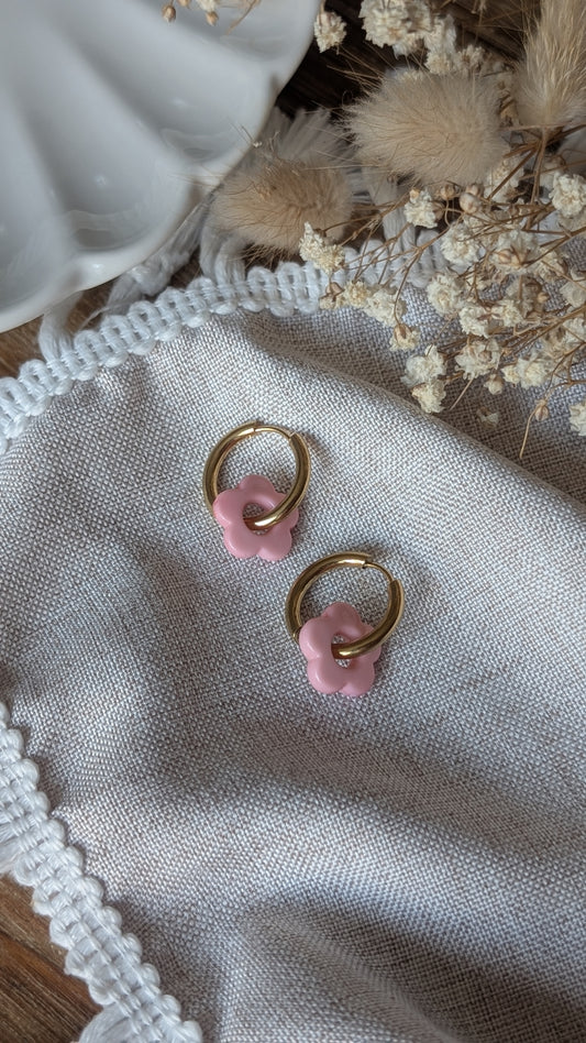 Boucles d'oreilles Méli Mélo "Fleurette" - Rose pastel brillant