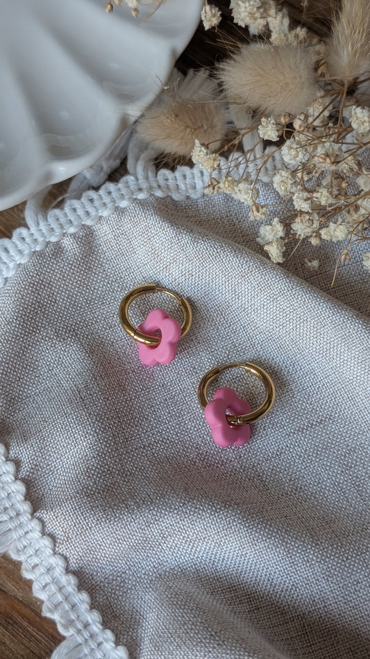 Boucles d'oreilles Méli Mélo "Fleurette" - Rose bonbon mat