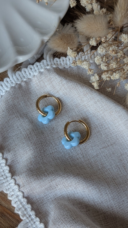 Boucles d'oreilles Méli Mélo "Fleurette" - Bleu ciel brillant