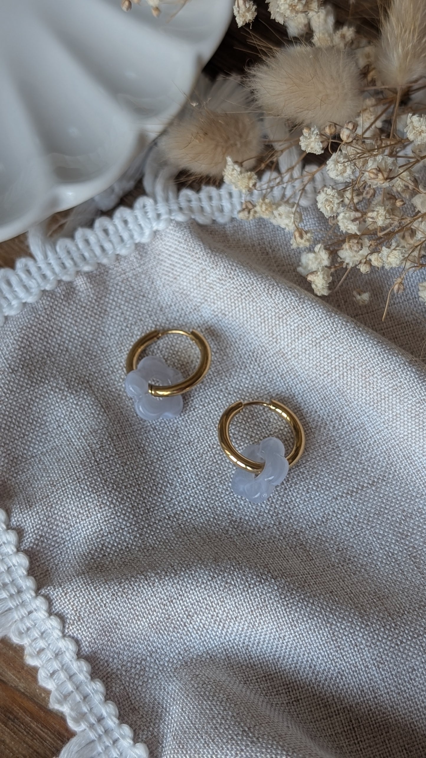Boucles d'oreilles Méli Mélo "Fleurette" - Gris transparent
