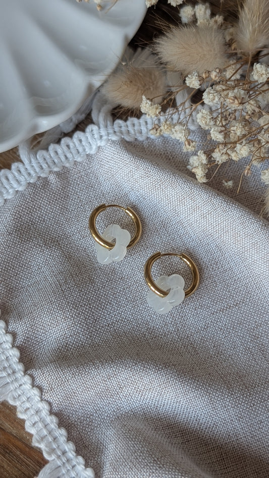 Boucles d'oreilles Méli Mélo "Fleurette" - Blanc transparent