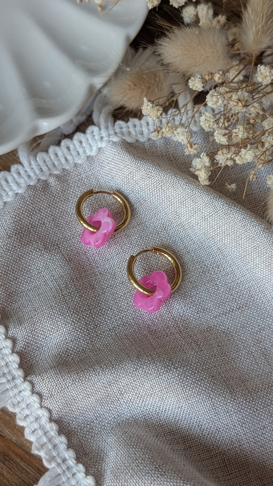 Boucles d'oreilles Méli Mélo "Fleurette" - Rose Barbie